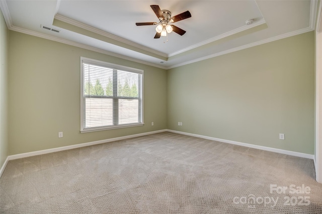 4521 Middlebury Ln, Fort Mill, SC 29715 - empty room with a tray ceiling, a ceiling fan, crown molding, carpet, and a smoke detector