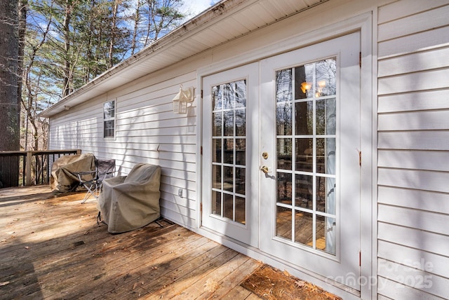 wooden deck with french doors