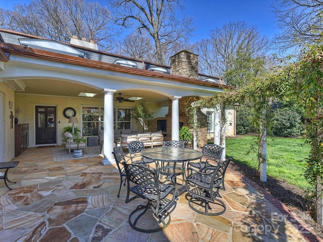 view of patio with a ceiling fan and an outdoor hangout area