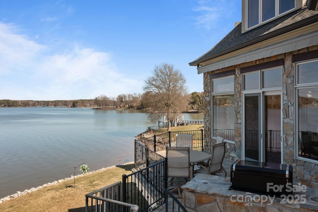 exterior space featuring a water view