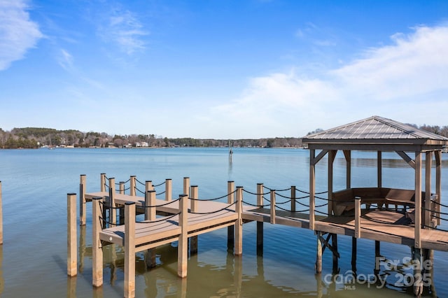 view of dock with a water view