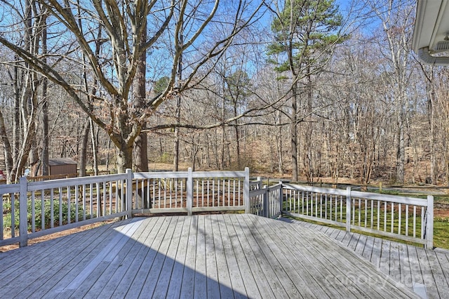 deck with a view of trees