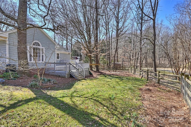 view of yard with fence and a deck