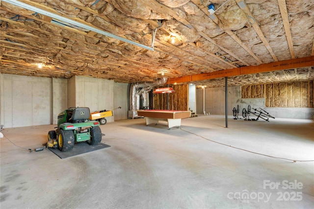 unfinished basement featuring billiards