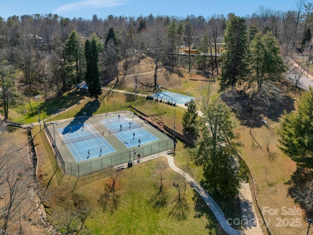 aerial view featuring a forest view