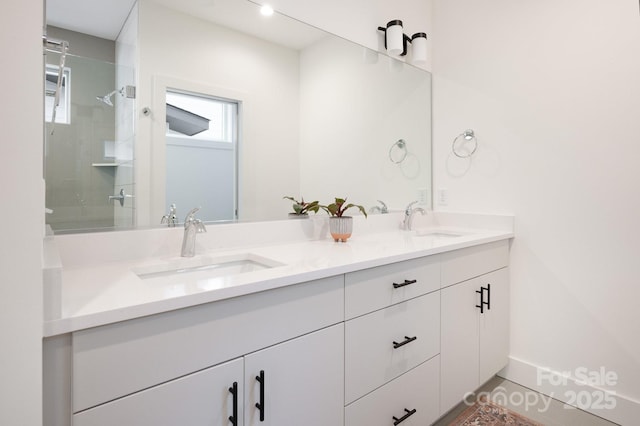 full bathroom featuring a shower, a sink, and double vanity