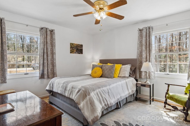 bedroom featuring ceiling fan and baseboards