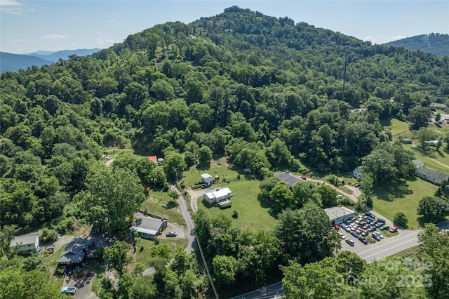 bird's eye view featuring a mountain view and a forest view