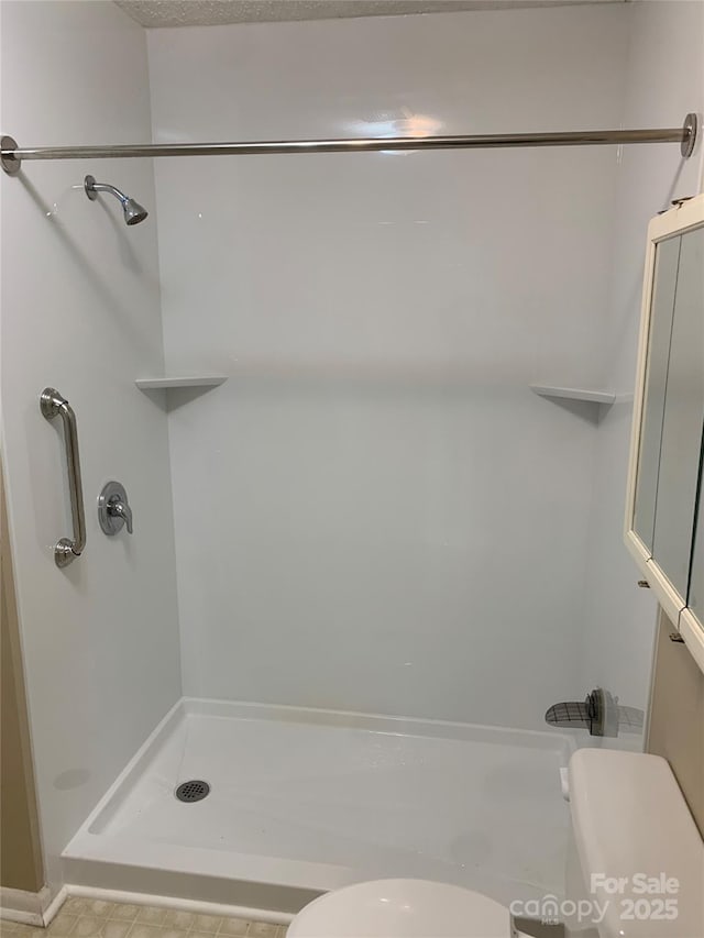 bathroom with toilet and walk in shower