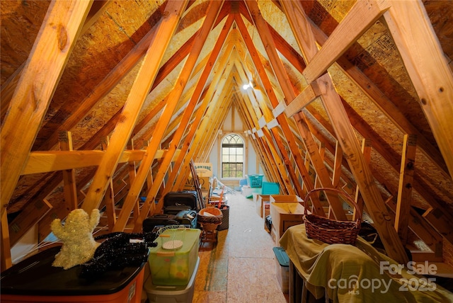 view of unfinished attic