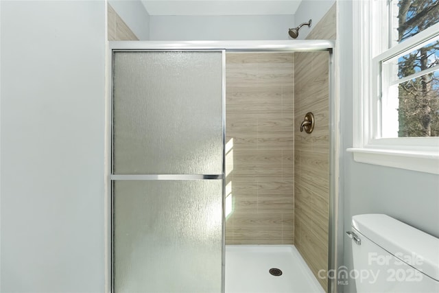 full bath featuring toilet and a stall shower