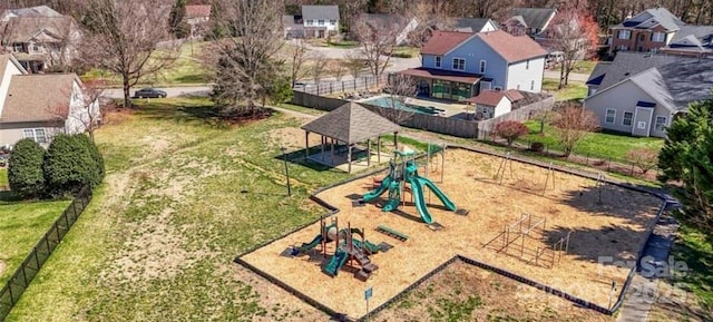 drone / aerial view with a residential view