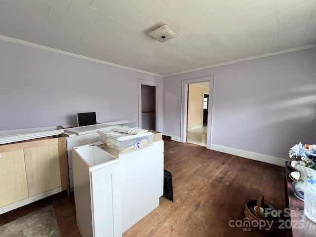 930 Weaver Rd, China Grove, NC 28023 - office area featuring baseboards, wood-type flooring, and crown molding