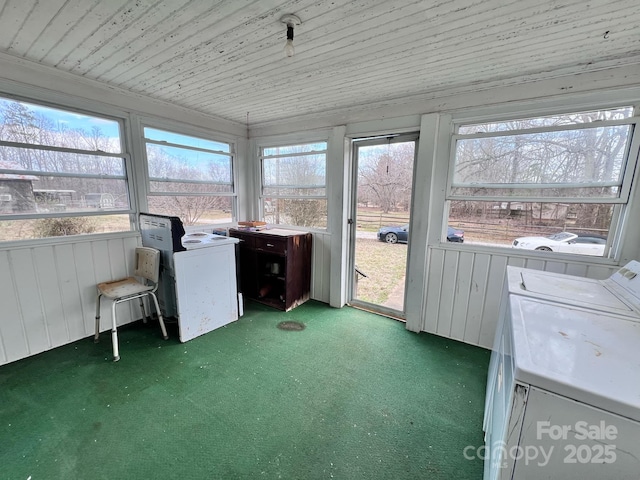 930 Weaver Rd, China Grove, NC 28023 - unfurnished sunroom featuring wooden ceiling and washer and clothes dryer