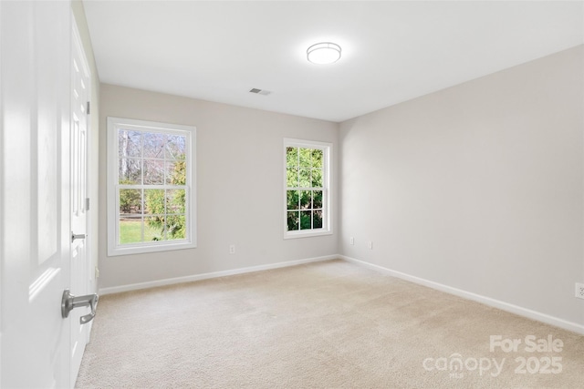 empty room with light carpet, a healthy amount of sunlight, and baseboards