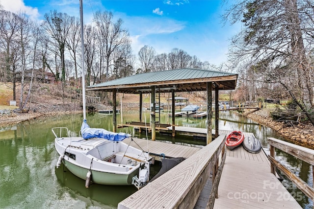 view of dock with a water view