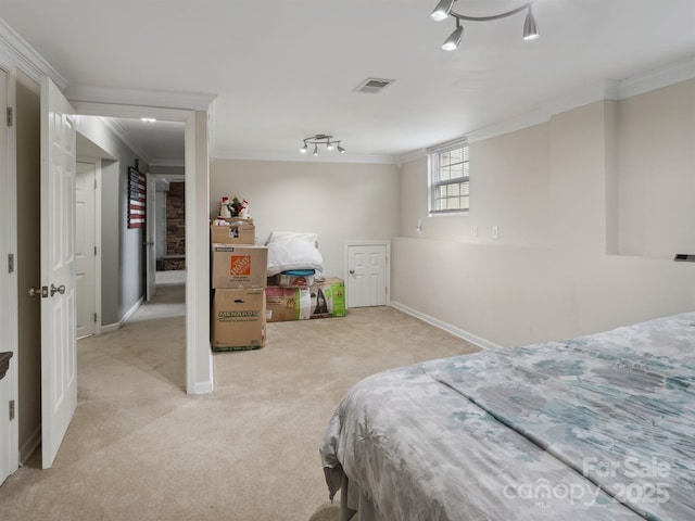 2200 Peninsula Ave, Shelby, NC 28150 - bedroom featuring light colored carpet, crown molding, and rail lighting