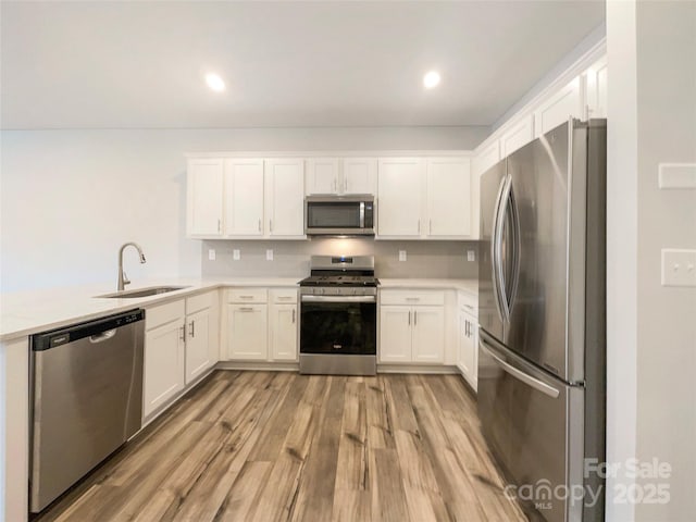 kitchen featuring light countertops, appliances with stainless steel finishes, and a sink