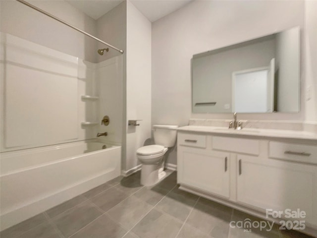 full bathroom featuring toilet, tile patterned floors, shower / bath combination, and vanity