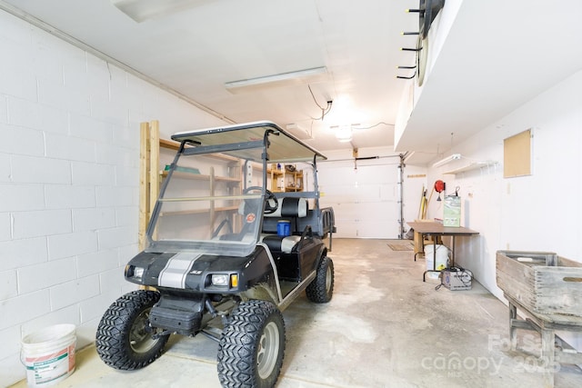 garage featuring concrete block wall