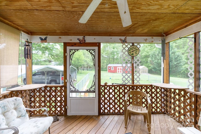 sunroom with wood ceiling