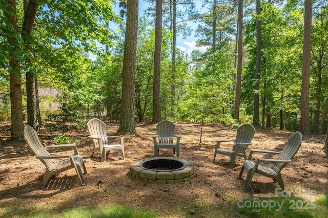 view of yard with an outdoor fire pit