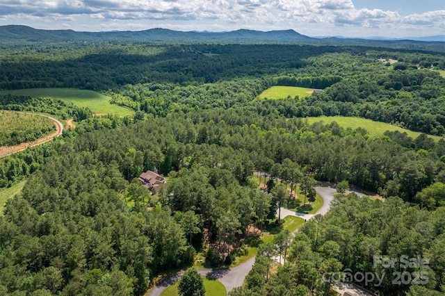 bird's eye view featuring a mountain view and a forest view