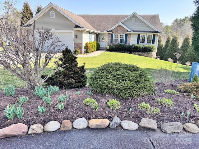 ranch-style home with an attached garage and a front yard