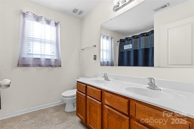 full bathroom with visible vents, a sink, and toilet