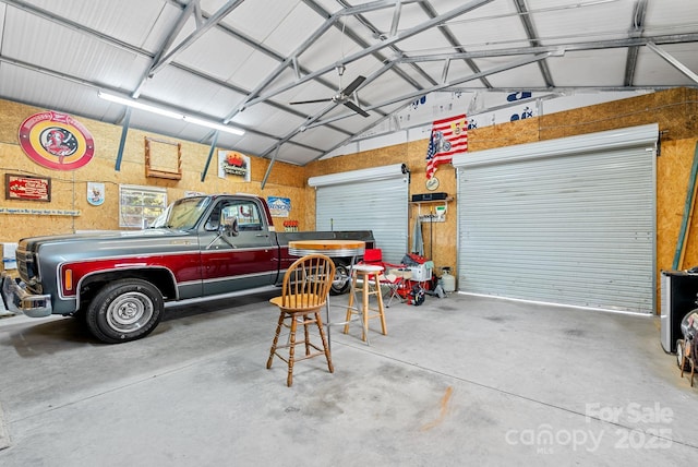 garage with metal wall