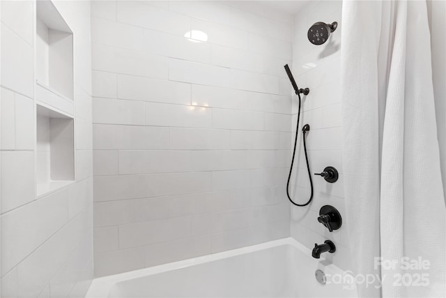 full bathroom featuring shower / tub combo with curtain