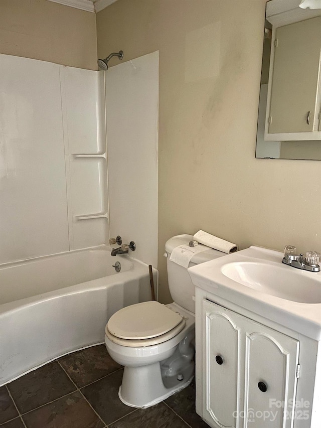 bathroom with tile patterned floors, vanity, toilet, and shower / bathtub combination