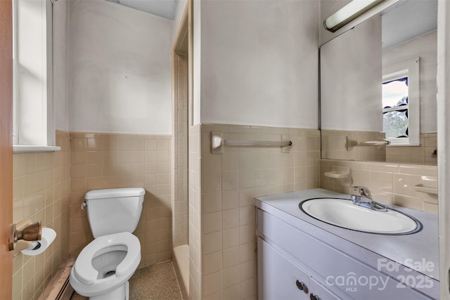 6285 NC-16 Hwy N, Taylorsville, NC 28681 - full bathroom with tile walls, toilet, a wainscoted wall, and vanity