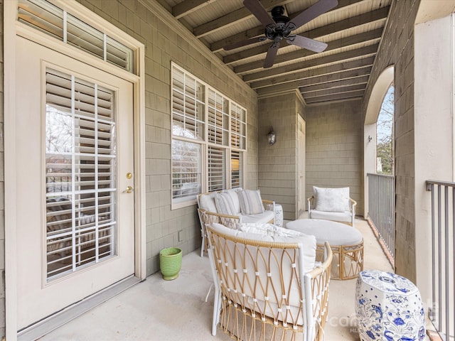 view of patio featuring a ceiling fan