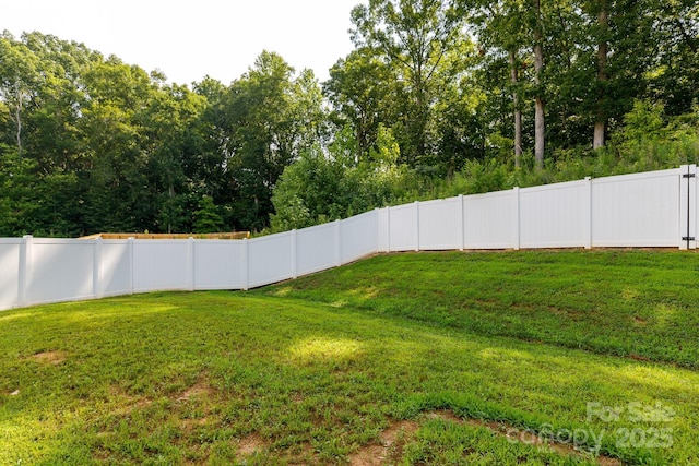 view of yard with a fenced backyard