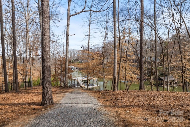 view of street featuring gravel driveway