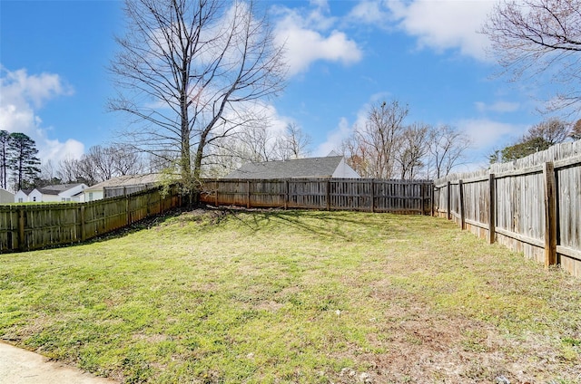 view of yard featuring a fenced backyard