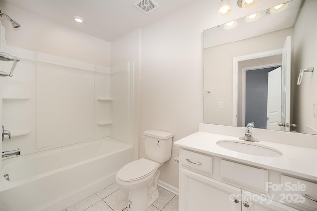 5532 Axil Ln, Charlotte, NC 28269 - bathroom with shower / bathtub combination, tile patterned flooring, toilet, vanity, and visible vents