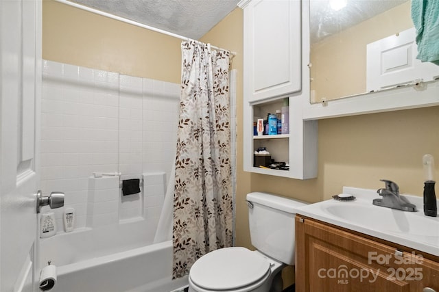 133 Proctor St, Gastonia, NC 28052 - full bathroom featuring toilet, a textured ceiling, shower / tub combo with curtain, and vanity