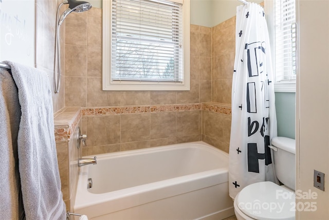 full bathroom with toilet and shower / bath combo