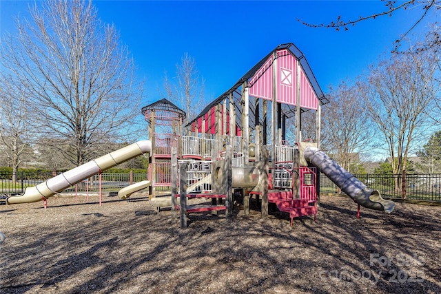 community jungle gym with fence