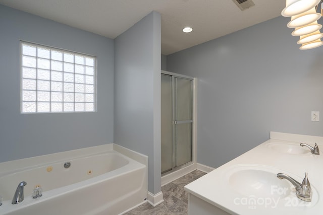 280 Bonaventure Dr, Salisbury, NC 28147 - bathroom featuring a jetted tub, a shower stall, and a sink