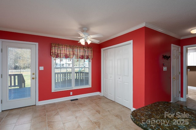 280 Bonaventure Dr, Salisbury, NC 28147 - interior space featuring a textured ceiling, ornamental molding, plenty of natural light, and visible vents