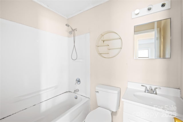 bathroom featuring vanity, toilet, and shower / bath combination