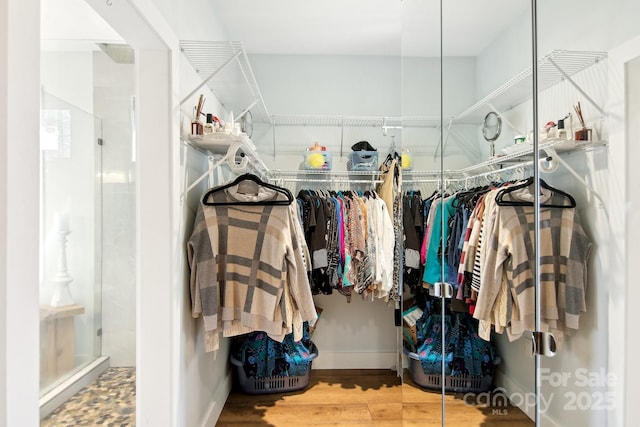 spacious closet with wood finished floors