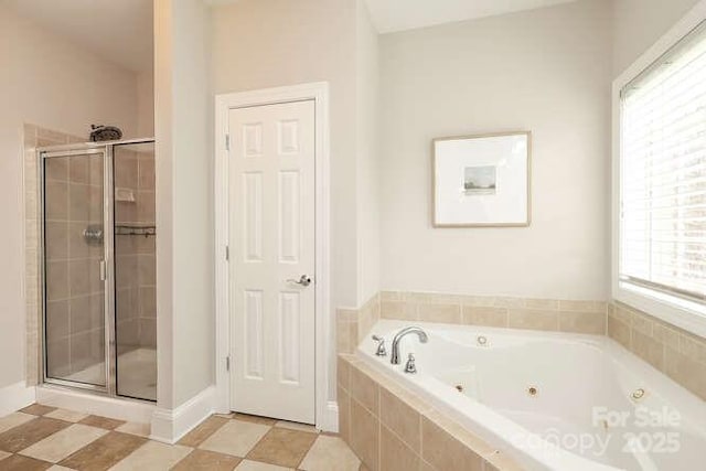 full bath featuring a whirlpool tub and a stall shower