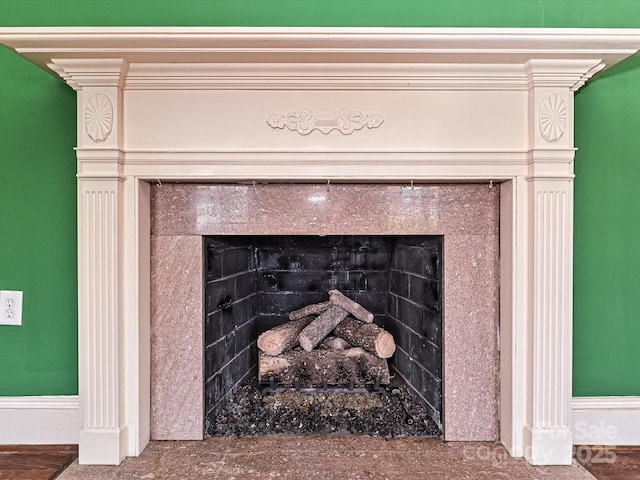 room details featuring a premium fireplace