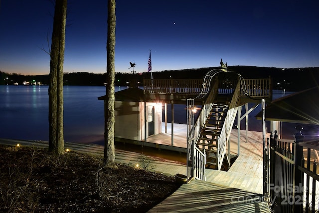 dock area featuring a water view