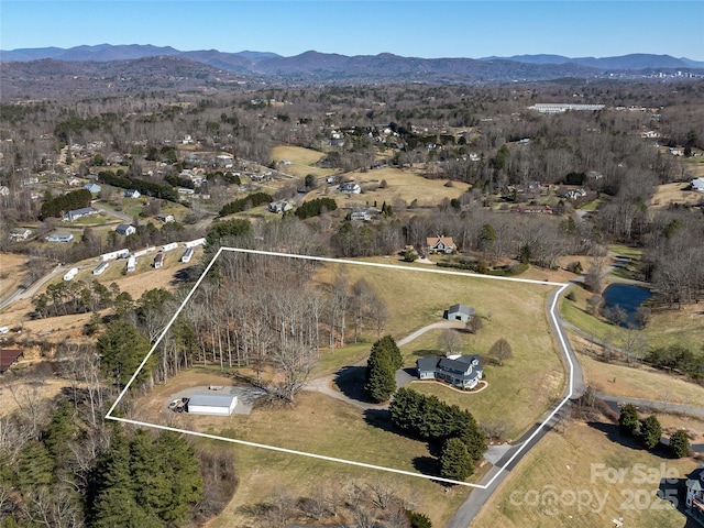 birds eye view of property with a mountain view