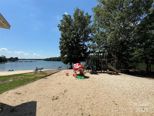 view of playground featuring a water view